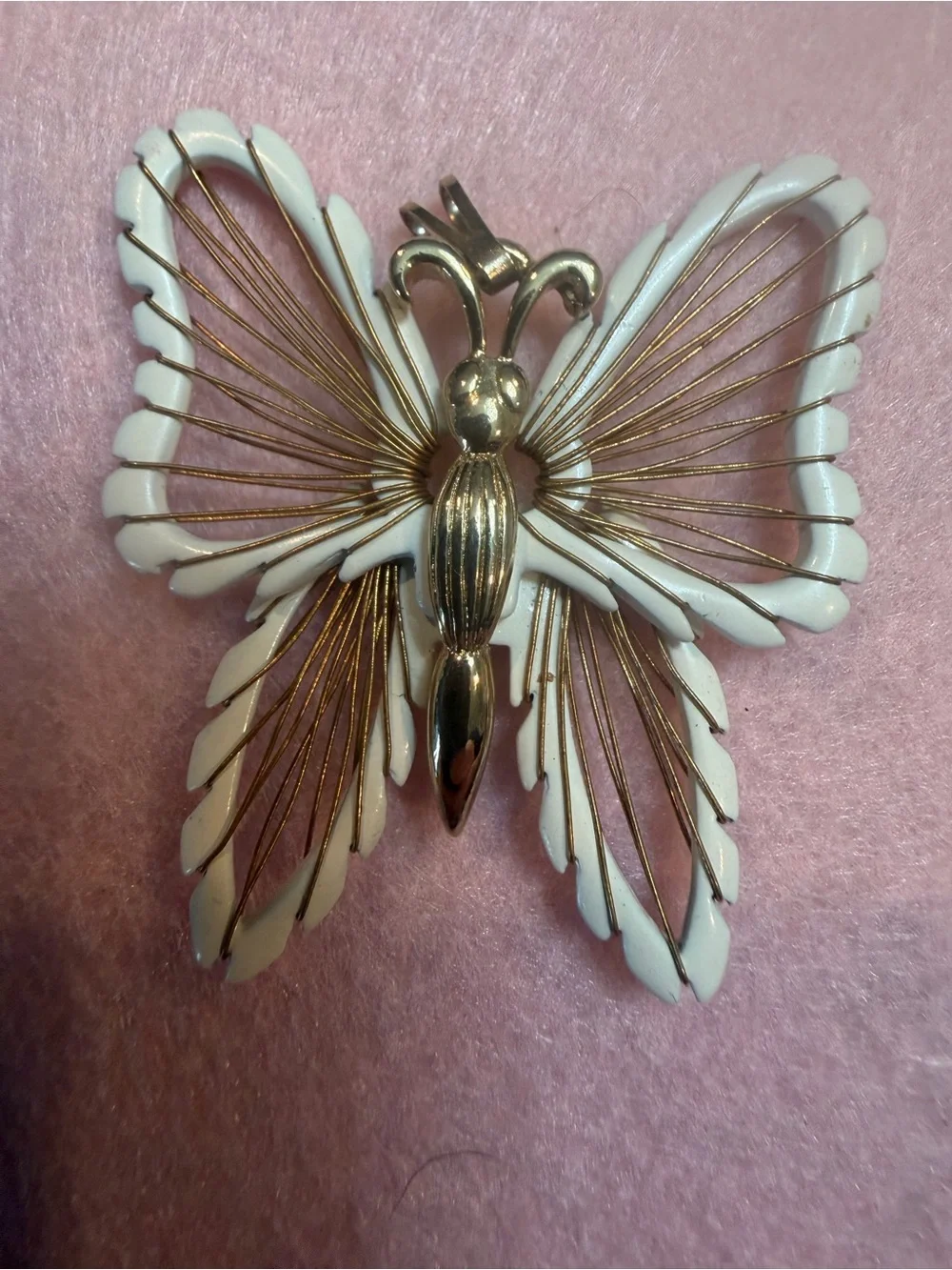 Vintage White Enamel & Gold Butterfly Charm